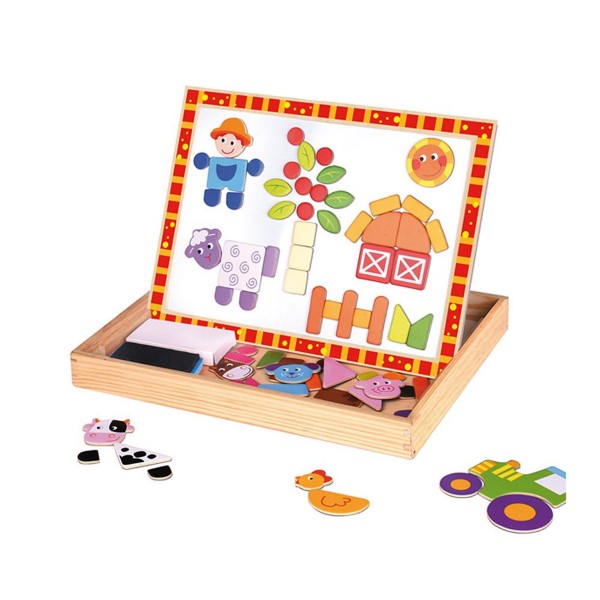 Tooky Toy Двустранна магнитна дъска с цветни форми, Ферма TKF014