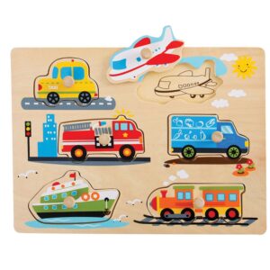 Tini Toys L20066 Дървен пъзел с дръжка Превозни средства