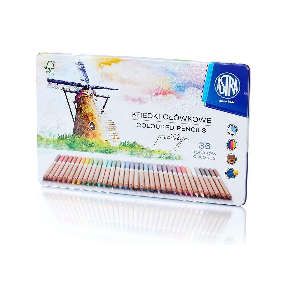 Astra AS312117003 Цветни моливи от кедрово дърво в метална кутия Престиж, 36 цвята