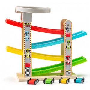 Woody 90841 Дървено роли с четири колички и платформа