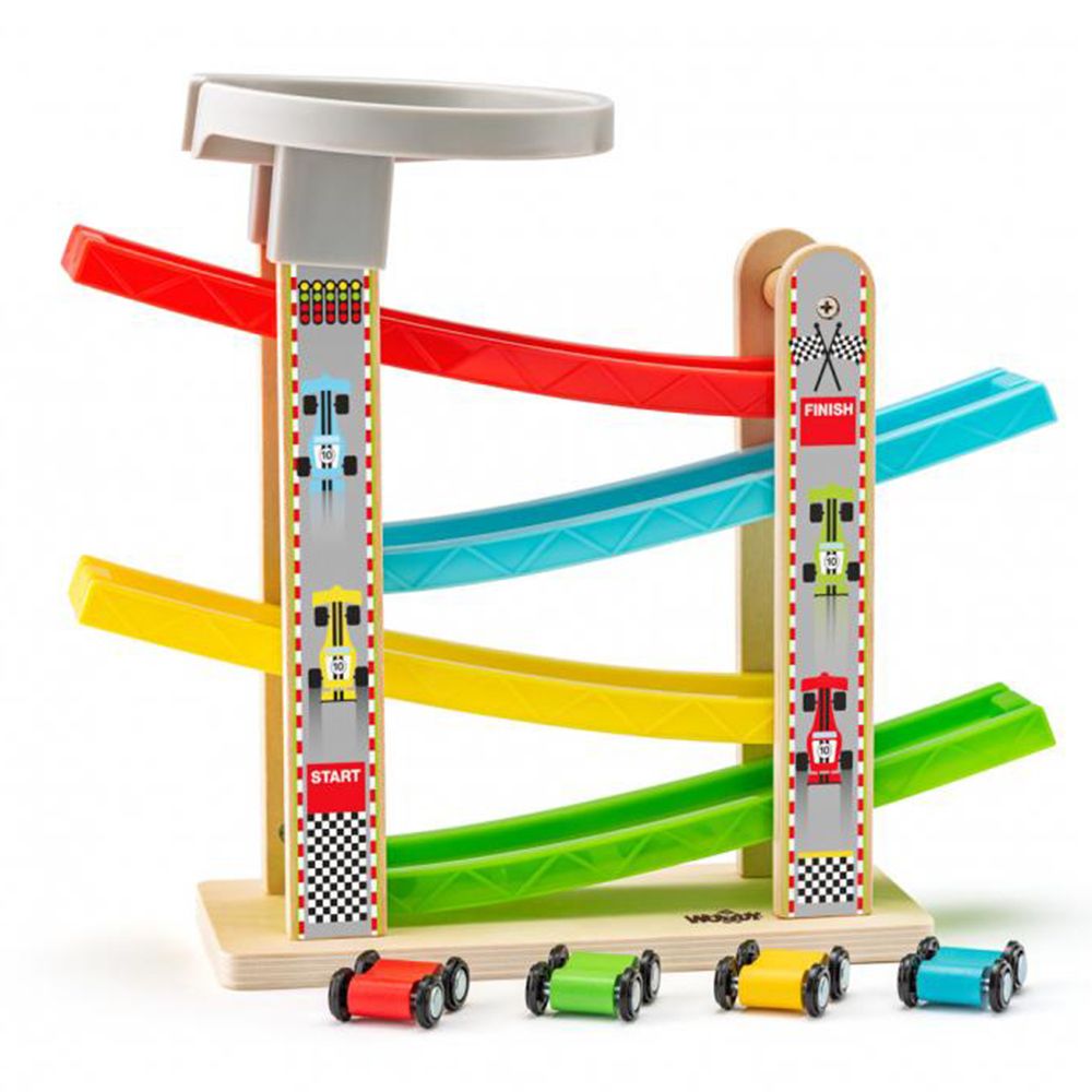 Woody 90841 Дървено роли с четири колички и платформа